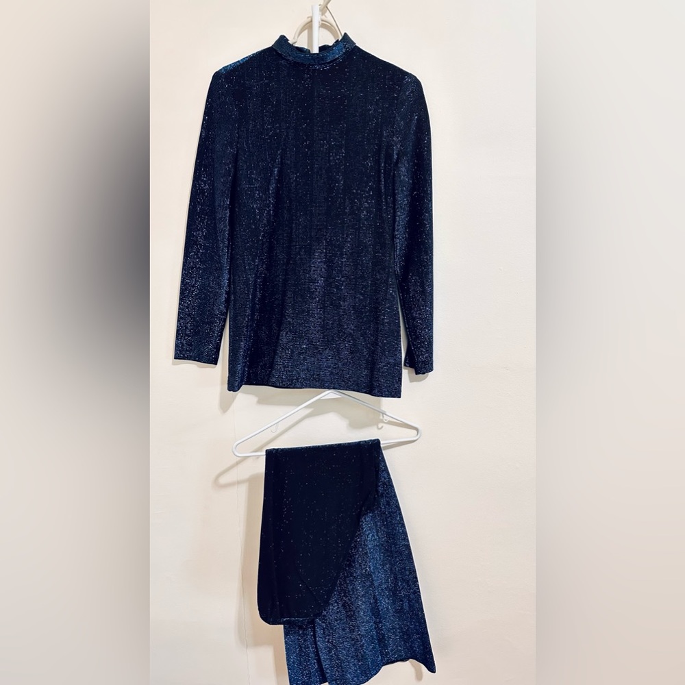 Women set metallic blue wide leg pants